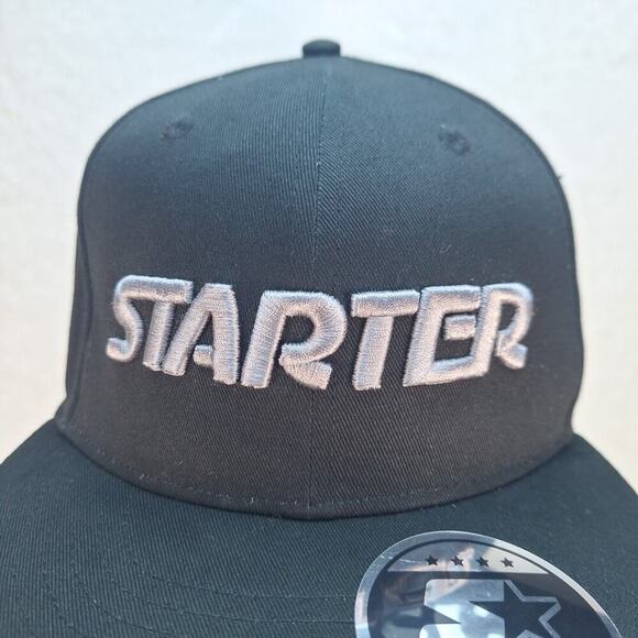 Starter STAR-FIT Flat Brim Hat Cap Fitted Small/Medium Black Gray Logo - Picture 2 of 8